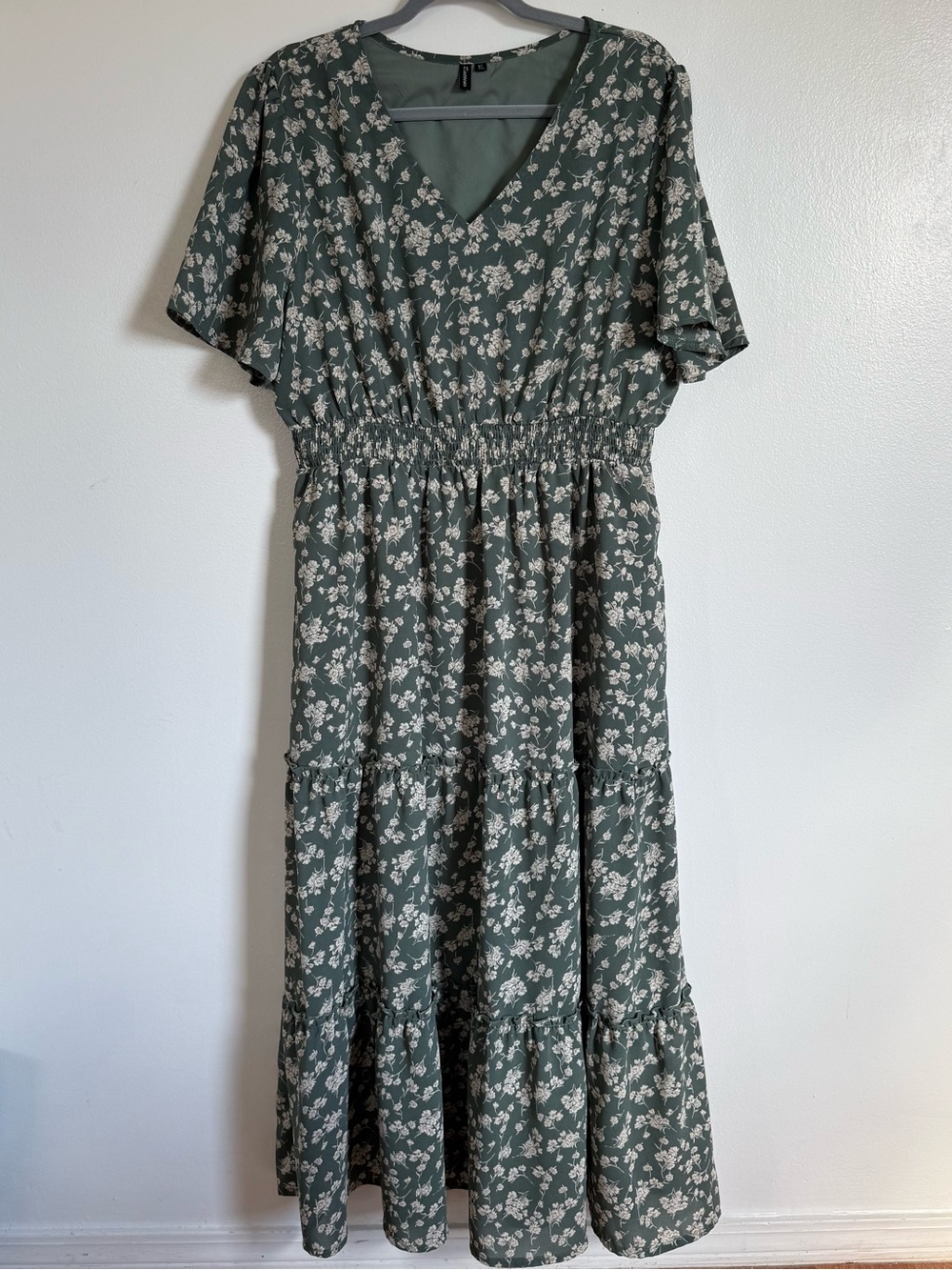 Smocked Waist Floral Maxi Dress in Sage Green